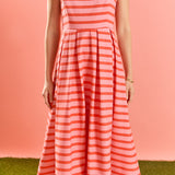 Striped Pleated Midi Dress