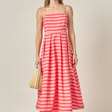 Striped Pleated Midi Dress