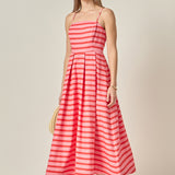Striped Pleated Midi Dress