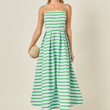 Striped Pleated Midi Dress