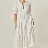 Tiered Midi Dress with Bow-Tie Sleeves