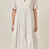 Tiered Midi Dress with Bow-Tie Sleeves