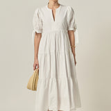 Tiered Midi Dress with Bow-Tie Sleeves