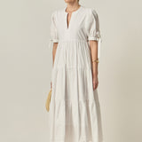 Tiered Midi Dress with Bow-Tie Sleeves