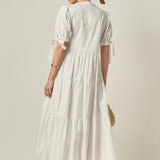 Tiered Midi Dress with Bow-Tie Sleeves