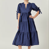 Tiered Midi Dress with Bow-Tie Sleeves