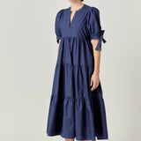 Tiered Midi Dress with Bow-Tie Sleeves