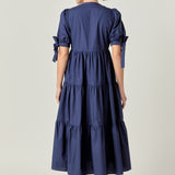 Tiered Midi Dress with Bow-Tie Sleeves