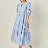 Tiered Midi Dress with Bow-Tie Sleeves