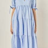 Tiered Midi Dress with Bow-Tie Sleeves