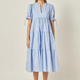 Tiered Midi Dress with Bow-Tie Sleeves