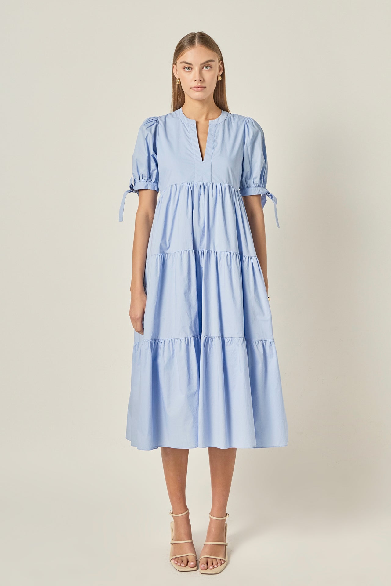 Tiered Midi Dress with Bow-Tie Sleeves