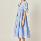 Tiered Midi Dress with Bow-Tie Sleeves