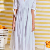 Tiered Midi Dress with Bow-Tie Sleeves