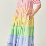 Color Block Striped Midi Dress