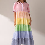 Color Block Striped Midi Dress