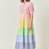 Color Block Striped Midi Dress