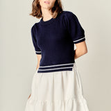 Mixed Media Puff Sleeve Mini Dress