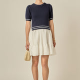 Mixed Media Puff Sleeve Mini Dress