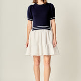 Mixed Media Puff Sleeve Mini Dress