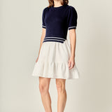 Mixed Media Puff Sleeve Mini Dress