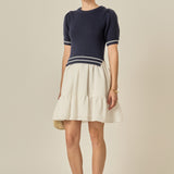 Mixed Media Puff Sleeve Mini Dress