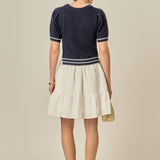Mixed Media Puff Sleeve Mini Dress