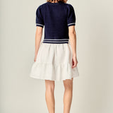 Mixed Media Puff Sleeve Mini Dress