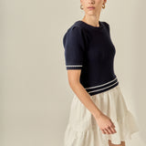 Mixed Media Puff Sleeve Mini Dress