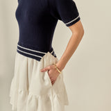 Mixed Media Puff Sleeve Mini Dress