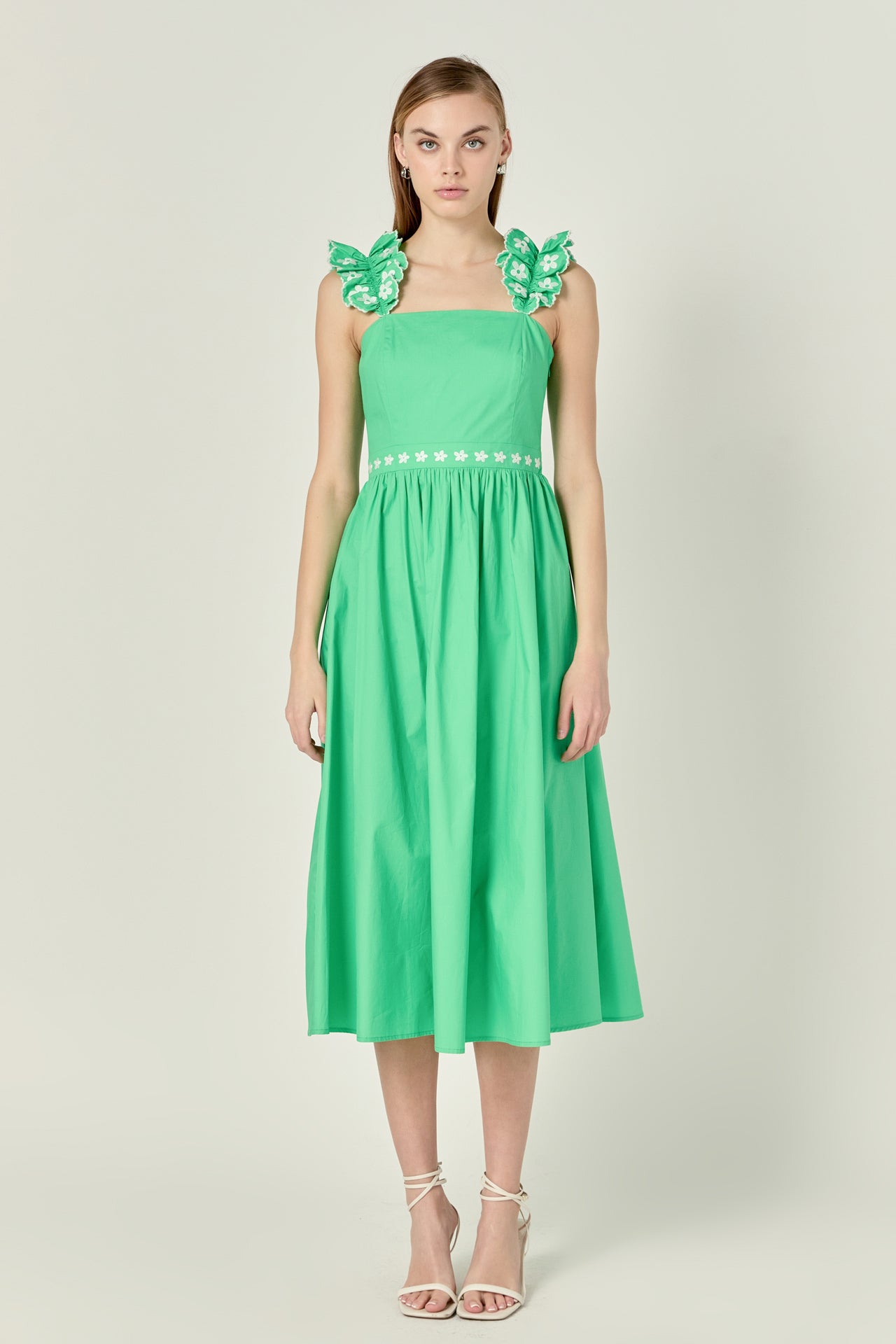 english factory ruffle detail midi dress English Factory