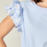 Flower Embroidered Ruffle Top