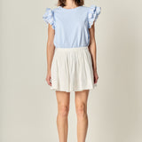Flower Embroidered Ruffle Top