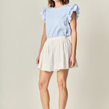 Flower Embroidered Ruffle Top