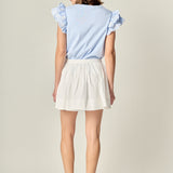 Flower Embroidered Ruffle Top