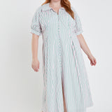 Plus Size Stripe Shirt Midi Dress