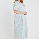 Plus Size Stripe Shirt Midi Dress