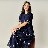 Scallop Embroidered Puff Sleeve Midi Dress