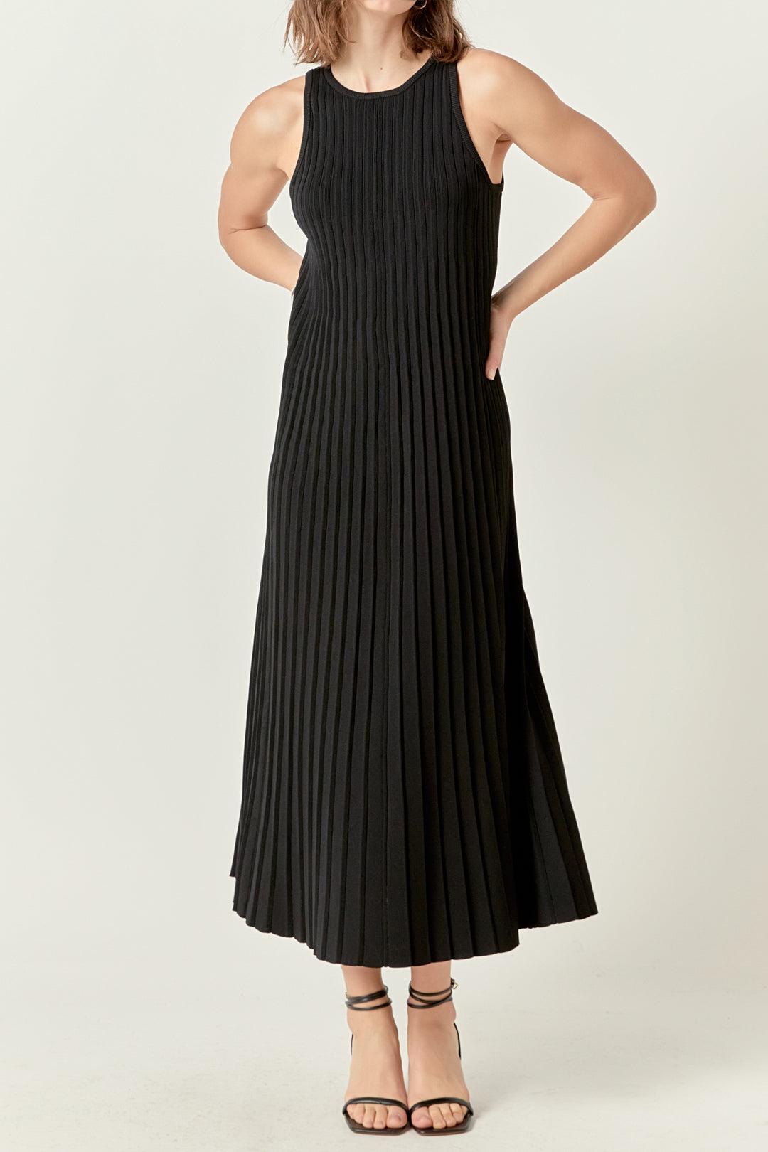 Pleated A-line Knit Midi Dress – English Factory