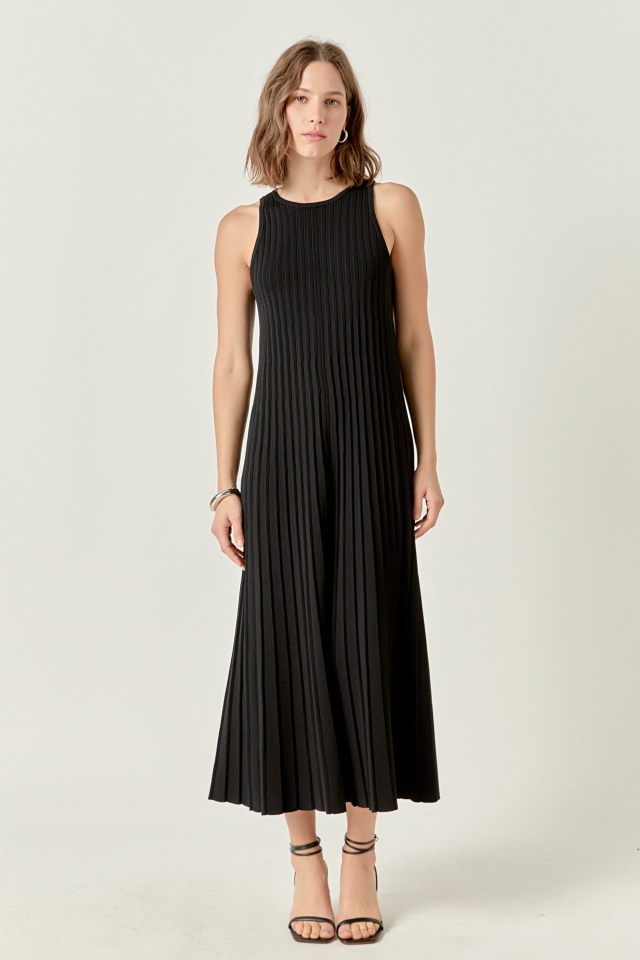 Pleated A-line Knit Midi Dress