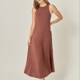 Pleated A-line Knit Midi Dress