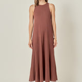 Pleated A-line Knit Midi Dress