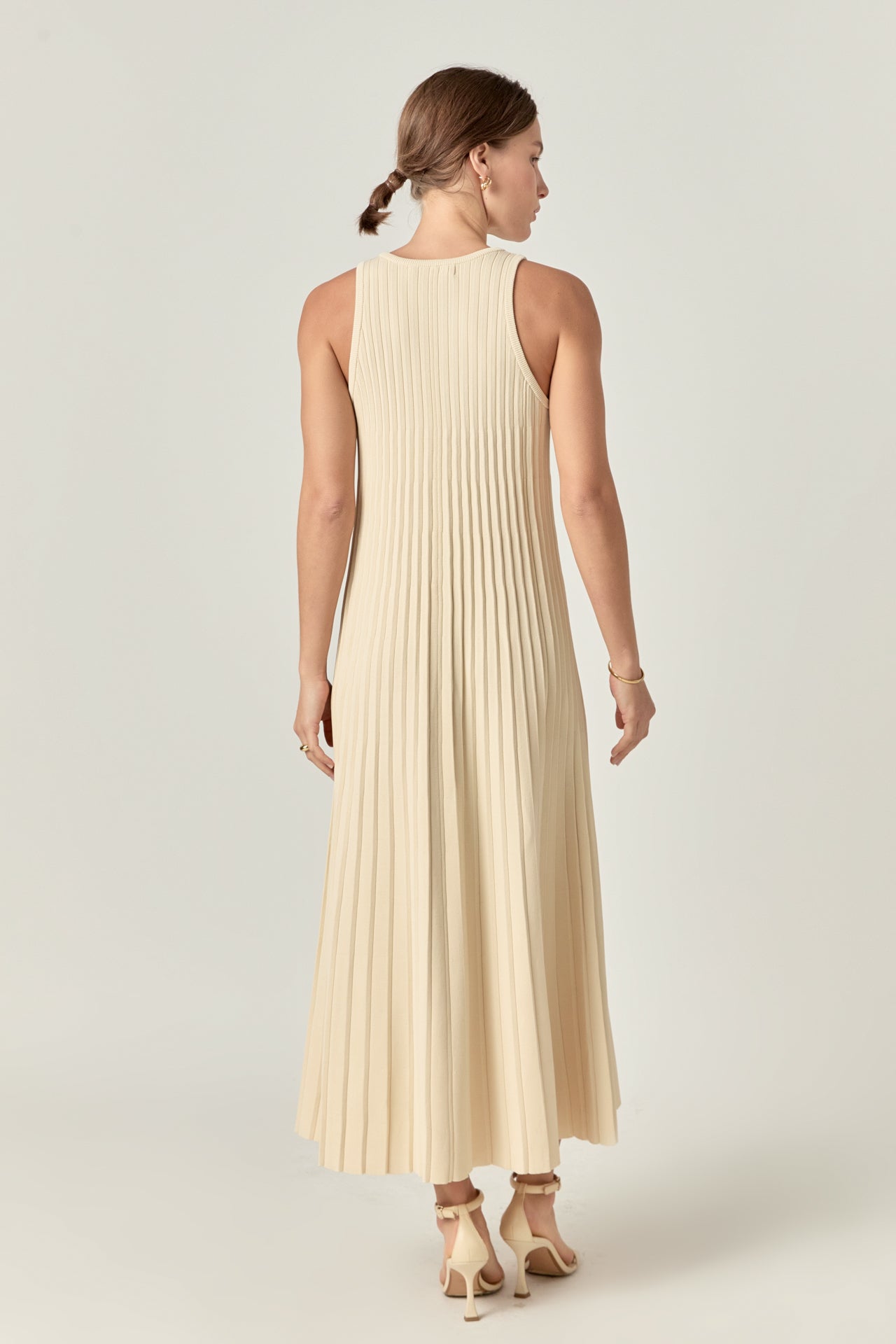 English Factory - Pleated A-line Knit Midi Dress ORANGE RED / XS English Factory - Pleated A-line Knit Midi Dress ORANGE RED / XS