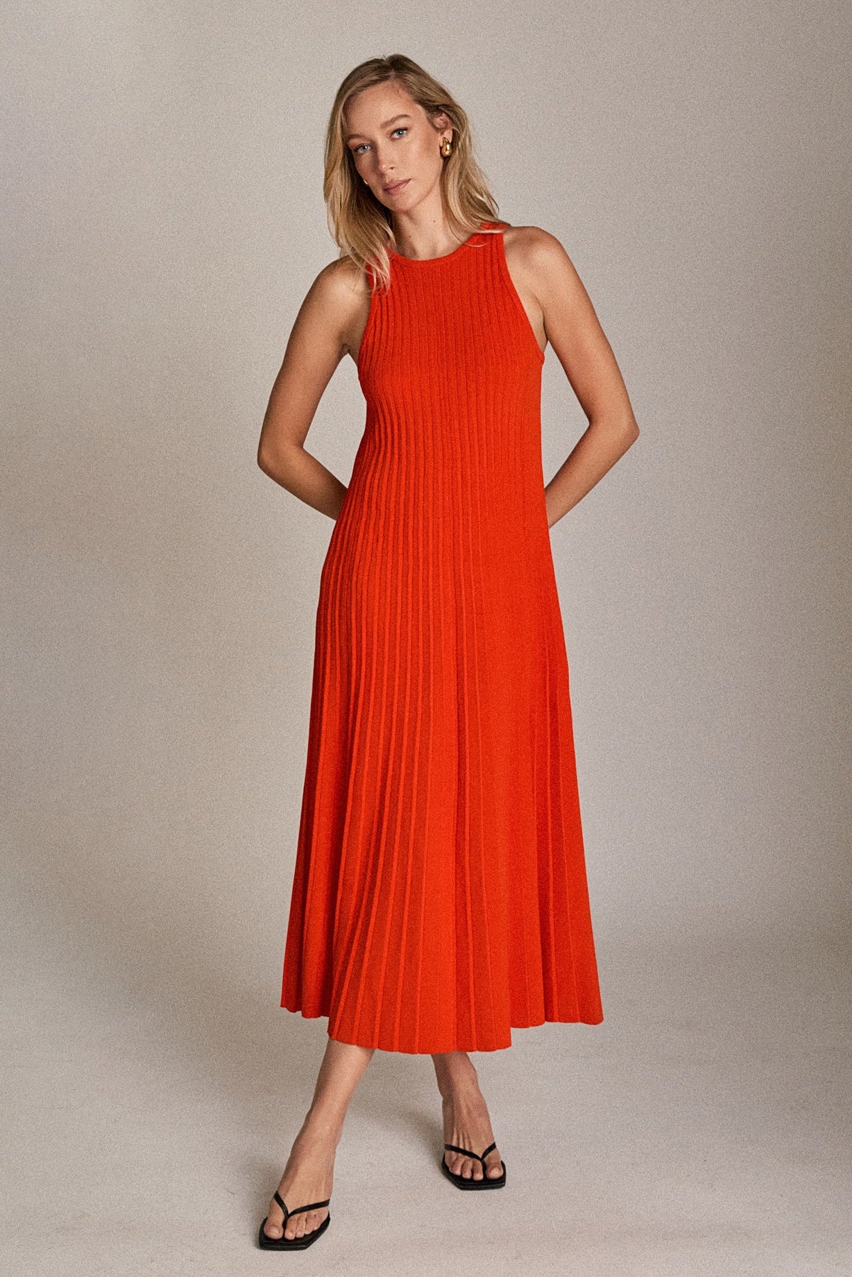 Pleated A-line Knit Midi Dress – English Factory
