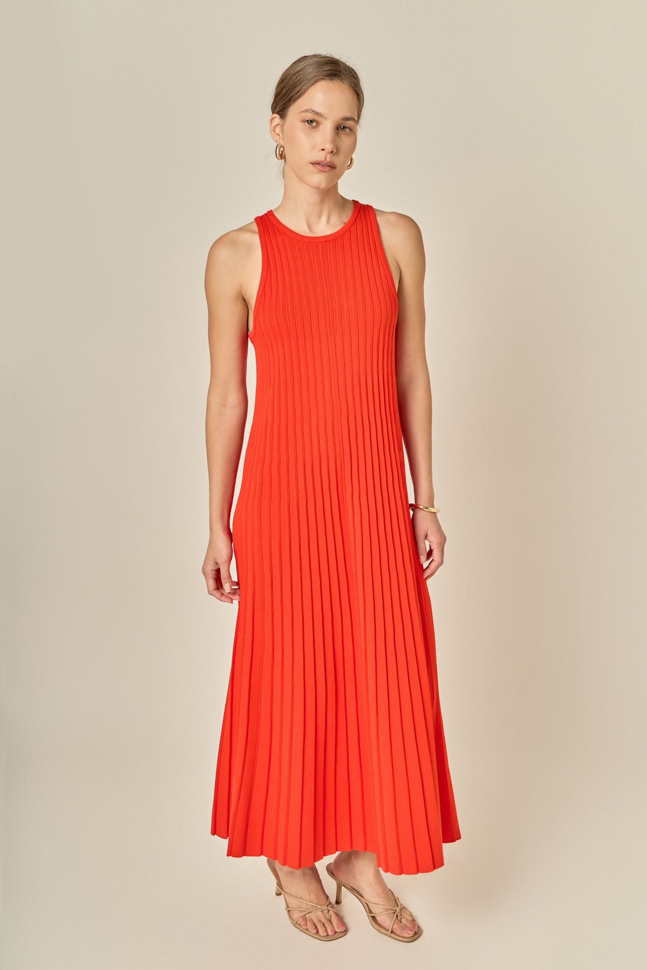 Pleated A-line Knit Midi Dress English Factory Pleated A-line Knit Midi Dress English Factory