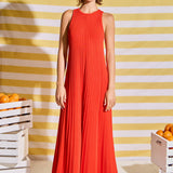 Pleated A-line Knit Midi Dress