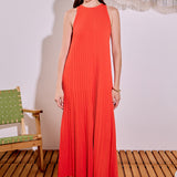 Pleated A-line Knit Midi Dress