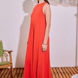 Pleated A-line Knit Midi Dress