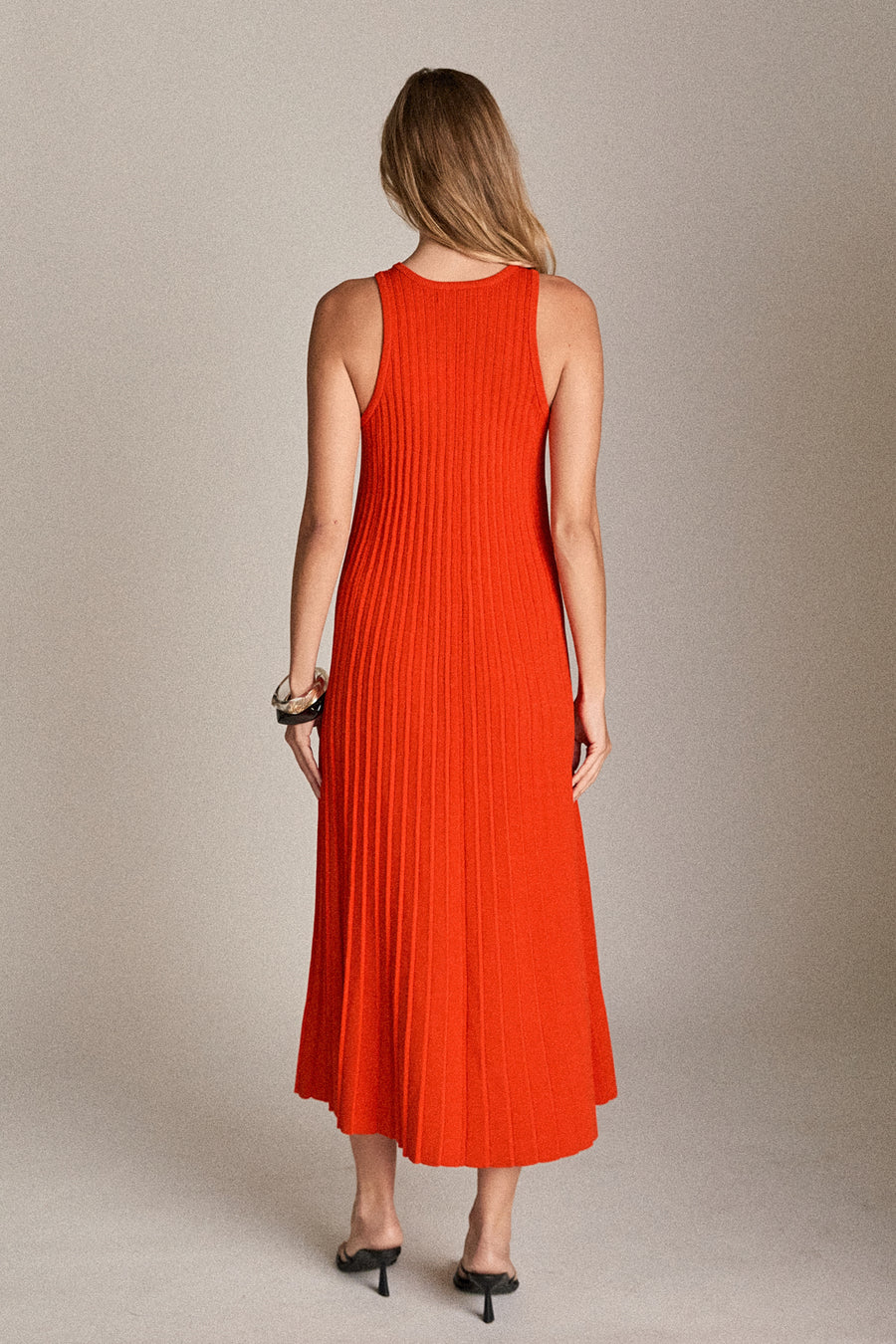 Long Sleeve Pleated A Line Retro Midi Dress.