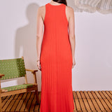 Pleated A-line Knit Midi Dress